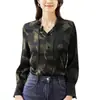 Camisa Feminina Elegante de Alta Qualidade Redutora de Idade para Mulheres de Meia-Idade, Nova, Estilo Francês Retrô, Gola V, Renda, Cadarço, Botões Únicos, Manga Longa, Primavera e Outono