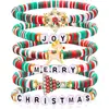 Conjunto de 6 Peças de Pulseiras Macias de Argila de Natal com Esquema de Cores Vermelho e Verde e Pingentes de Árvore de Natal para Mulheres, Pulseiras para Festas Atacado