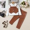 Europa y Estados Unidos transfronterizo primavera y otoño nuevo traje de niña chaqueta de manga larga chaleco pantalones de cuero PU tres piezas al por mayor