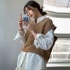 Coreia do Sul Chique Início da Primavera Simples Versátil Gola Lapela Solta Manga Longa Camisa Gola V Colete Tricotado Colete para terno Mulheres