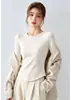 Diseño Estilo Coreano Cuello Redondo Hombro Caído Hueso de Pescado Manga Larga Top para Mujer Doble Cara Forro Polar Interior Otoño/Invierno Nuevo Top Base