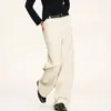 Pantalones de traje de pierna ancha para mujer con caída y cinturón, Pantalones largos rectos holgados, Pantalones de traje casual versátiles de temperamento simple para el trabajo