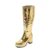 Botas de moda retro de caña alta 2026 tacón grueso plataforma impermeable 32-46 botas de plataforma plisadas botas largas para actuación en escenario para mujer