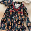 Pijama de Niña con Encaje, Cuadros y Oso Marrón, Conjunto de Cardigan de Manga Larga y Pantalones para Primavera y Otoño, Ropa para Dormitorio Estudiantil y Hogar