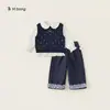 Conjunto para Niñas Bangxuan, Estilo Academia, Camisa de Manga Larga con Cuello de Muñeca, Chaleco de Punto, Pantalones, Conjunto de Tres Piezas, Ropa Casual para Niños