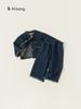 Conjunto de Roupas Infantis Youbao, Conjunto de Duas Peças Estiloso com Calça Larga Estilo Chanel Pequeno para Meninas Primavera e Outono, Conjunto Jeans para Meninas