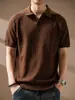 Camisa de punto de manga corta de seda helada estilo old money americano para hombre, polo texturizado holgado de verano para commuting