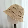 Sombrero de Pescador Plisado Retro Japonés de Lino Nuevo de Alta Calidad para Mujer Protección Solar Protector Solar Versátil Adelgazante Facial de Moda
