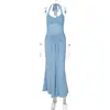 Vestido Longo Europeu e Americano Sexy Sem Costas Tomara-que-caia 2026 Outono Novo Emagrecedor Valorizante Fenda Cadarço Vestido para Mulheres Atacado