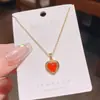 [Retenção de Cor Dourada Espessa] Exquisite Colar de Coração, Colar Vermelho Elegante para Mulheres, Popular Estilo Coreano Colar de Clavícula de Alta Qualidade