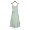 8645-25 Novo Estilo de Verão Estilo Retrô Francês Pura Luxúria Sexy Decote U Alça Vestido Longo Elegante