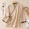 Hanfu feminino estilo Tang, versão modificada, traje liso de verão para cerimônia do chá, vestimenta budista feminina, traje para meditação Zen, top estilo chinês novo inspirado em Zen