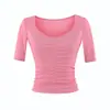 2625-26 Otoño, diseño ajustado estilo coreano con construcción curva, fruncido tridimensional, escote en forma de corazón, mangas tres cuartos, camiseta de meter, camiseta básica