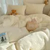 Ins Estilo Coreano Conjunto Macio de Lã de Cordeiro Quatro Peças Plush Dupla Face Armazenamento de Calor Inverno Quente Conjunto de Quatro Peças
