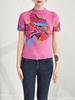 Camisa Plisada Estilo Japonés Verano para Mujer Top Delgado de Manga Corta Ajustado Elástico Estampado Casual Camiseta Ropa de Mujer