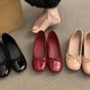Zapatos de Ballet Rojos Estilo Francés con Tacón Oculto para Uso en Exteriores, Nuevos Zapatos de Solapa Poco Profunda con Lazo Individual para Mujer 2025