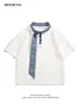 Camiseta Masculina de Manga Curta Marca Tendência Verão Solta Manga de Cinco Pontos 2026 Novo Estilo Tendência Ins Simples Falso Duas Peças Top