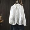 Camisa Jacquard Bordada de Algodón Blanco de Manga Larga para Mujer 2025 Nuevo Diseño de Principios de Otoño Botón de Perla Camisa Holgada de Capas