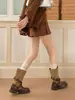 Botas de Cano Curto Marrons Aumentadoras de Altura de 7 cm para Mulheres, Novas Botas de Cano Médio Outono 2026, Botas Plissadas de Solado Grosso, Botas de Equitação