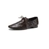 Sapatos de Couro com Cadarço Básicos Versáteis para o Dia a Dia em Pele de Ovelha 2026 Primavera Planos Bico Redondo Couro Genuíno Corte Profundo Sapatos Únicos para Mulheres