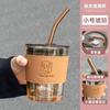 Vaso de Vidrio Sellado con Popote, Taza de Bambú, Alto Valor Estético, Taza de Café de Moda, Recto de Gran Capacidad, Anti-quemaduras, Regalo Promocional