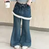 Jeans Acampanados Estilo Coreano para Niñas 2026 Nuevo Estilo Pantalones de Pierna Ancha para Primavera y Otoño de Niños Pantalones con Peto para Niños Medianos y Grandes Modernos Geniales
