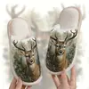 Pantuflas de Algodón de Venta Caliente Exclusivas Transfronterizas con Estampado de Ciervos del Bosque para Hombres y Mujeres, Otoño e Invierno, Pod Transfronterizo Jit Dropshipping