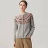 Cárdigan de punto de cachemira de color ámbar con patrón Fair Isle retro, corte holgado, con diseño de hilo floral y trenzado, abrigo suéter para mujer