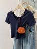 Camiseta Cruzada com Decote V Reversível de Manga Curta para Mulheres, Verão Slim Fit Estilo Coreano Cropped de Cintura Alta, Top de Algodão para Meninas Quentes