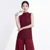 Camiseta básica de alta calidad Miyake, superventas, de alta gama, elegante, de cuello alto, moderna, top sin mangas versátil