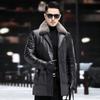 Chaqueta de Plumas de Largo Medio para Hombre de Cuero Genuino Nuevo Cuello de Piel de Visón Solapa Forro Polar de Piel de Oveja Chaqueta Gruesa de Invierno