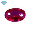 Huagang gema duplo furo ovo forma 5 # corindo vermelho pedra nua com furo artificial sintético rosa vermelho gema nua diamante diy
