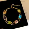 Pulsera Ovalada de Zirconia Colorida Chapada en Oro Real de 18 Quilates, Pulsera de Gama Alta de Nicho, Joyería de Mano Simple y de Moda