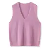 Chaleco de punto sin mangas para mujer, cuello en V, color liso simple, otoño e invierno, holgado, casual, chaleco de cachemir cepillado y lana, para llevar en capas