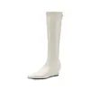 Botas para mujer para estilizar las piernas, cómodas, de tacón de cuña, caña alta, ajustadas, colección otoño/invierno 2026, tacón medio, punta cuadrada pequeña, tobillo elástico, botas largas