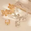 Pulsera Abierta de Metal con Patrón de Flor de Dos Piezas Europea y Americana Transfronteriza Simple Nicho Elegante de Gama Alta para Mujer