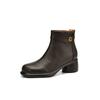 Botas Chelsea de piel de oveja Camellia, elegantes, estilo francés, para invierno 2024, con punta redonda y tacón medio grueso, de cuero, para mujer.