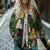 Sudadera de Algodón Acolchada para Mujer Estilo Nuevo 2025 Cuello Alto Floral Retro Rayas Otoño e Invierno Botones Sudadera para Mujer