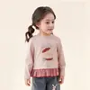 Colección de otoño para niñas: camiseta de dibujos animados con cuello redondo, top infantil de algodón Lycra estampado de manga larga, camiseta interior casual para bebé con volantes