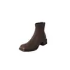 Zapatos de Mujer Transfronterizos Comercio Exterior Amazon Dropshipping Estilo Europeo y Americano Punta Cuadrada Tacón Medio Botines Talla Grande Botas de Mujer Comercio Exterior H79-1