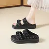 Pantuflas de Plataforma con Suela Gruesa para Mujer, Uso Exterior de Verano, Estilo de Alta Gama, Adecuadas para Combinar con Vestidos, Nuevo Modelo 2026, Sandalias con Lazo, Pantuflas de Una Correa