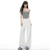 Novos jeans brancos de perna larga para mulheres, cintura alta, modelador, corte reto, caimento solto, versátil, calças compridas até o chão, branco, comprimento cropped, Yichun