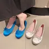 Bailarinas Redondas Estilo Francés con Lazo para Mujer, Zapatos Azules de Verano, Zapatos Planos Slip-On de Estilo Suave, Zapatos de Abuela