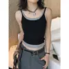 Top de Estilo Americano de Doble Tirante con Bloques de Color, Huecos y Espalda Descubierta, Ajustado, para Mujer - Nuevo Estilo Primavera/Verano del Louvre
