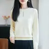Novedades de otoño: Top de punto acanalado liso de cuello redondo, holgado y estilizado, 100% algodón puro, elegante y con estilo, adecuado para usar en capas