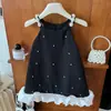 2026 Nuevo Estilo de Verano Estilo Coreano Vestido Negro de Tirantes de Princesa para Niñas, Elegante y Lindo Vestido de Princesa para Niñas 24139