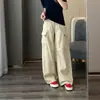 100% algodão! Calças casuais retro slim-fit de trabalho de perna reta e perna larga, estilosas e modernas, para mulheres, outono H081807