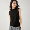 Chaleco de punto sin mangas para mujer, cuello alto medio, liso, color sólido, holgado, casual, cachemir, engrosado, base de punto, tirante