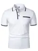 Nueva camiseta polo casual de manga corta para hombre, talla europea, con cuello clásico, manga corta, bolsillo con botón, polo deportivo para hombre