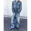 Jeans de pierna ancha de estilo callejero, corte limpio, nicho para parejas, con diseño retro transfronterizo, orejas de gato desgastadas, para hombre y mujer, modernos